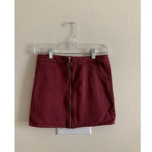 Maroon Mini Zip Up Skirt